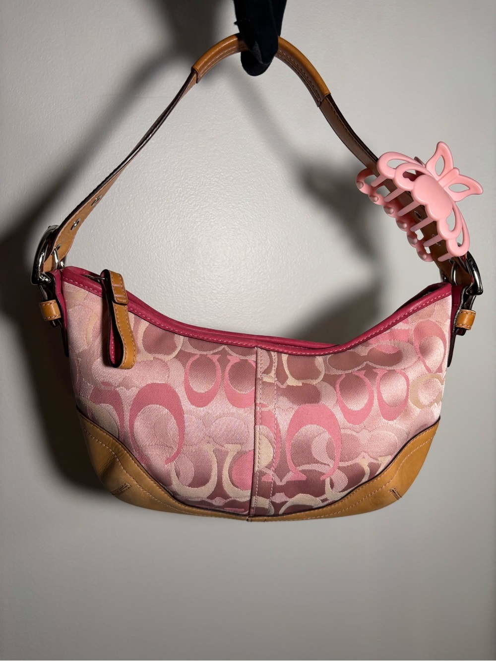 Coach Pink Optic Signature Shoulder Hobo Bag 1850